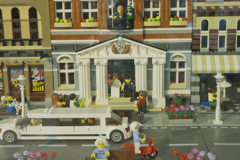 Alcobendas, SPAIN, October 19, 2018. Wedding diorama for a exibition of Lego City. Builded for ALE cultural asociation members of royalty free stock image Alcobendas, SPAIN, October 19, 2018. Wedding diorama for a exibition of Lego City. Builded for ALE cultural asociation members of royalty free stock image