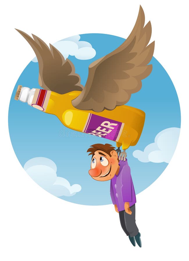 Alcohol addiction concept with cartoon character and a bottle of royalty free illustration Alcohol addiction concept with cartoon character and a bottle of royalty free illustration