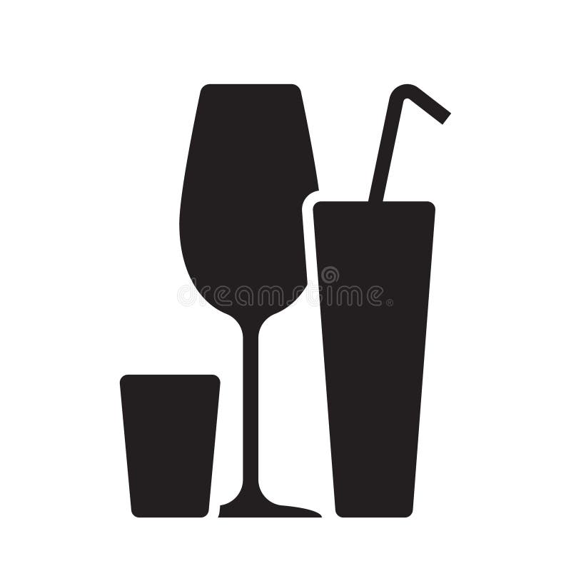 Alcohol cocktail bar drink black silhouette isolated on white