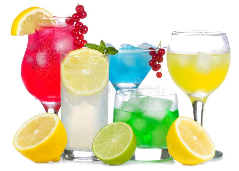 Alcohol cocktails with fruits and berries