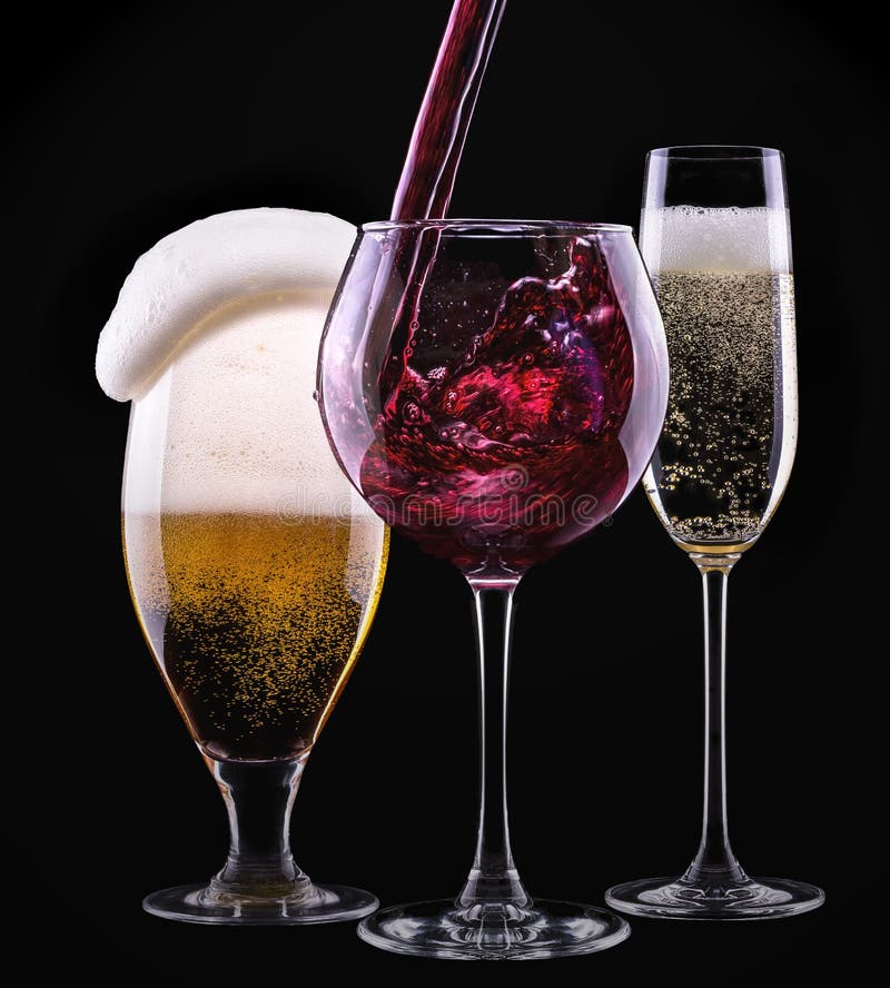 Alcohol drinks set isolated on a black