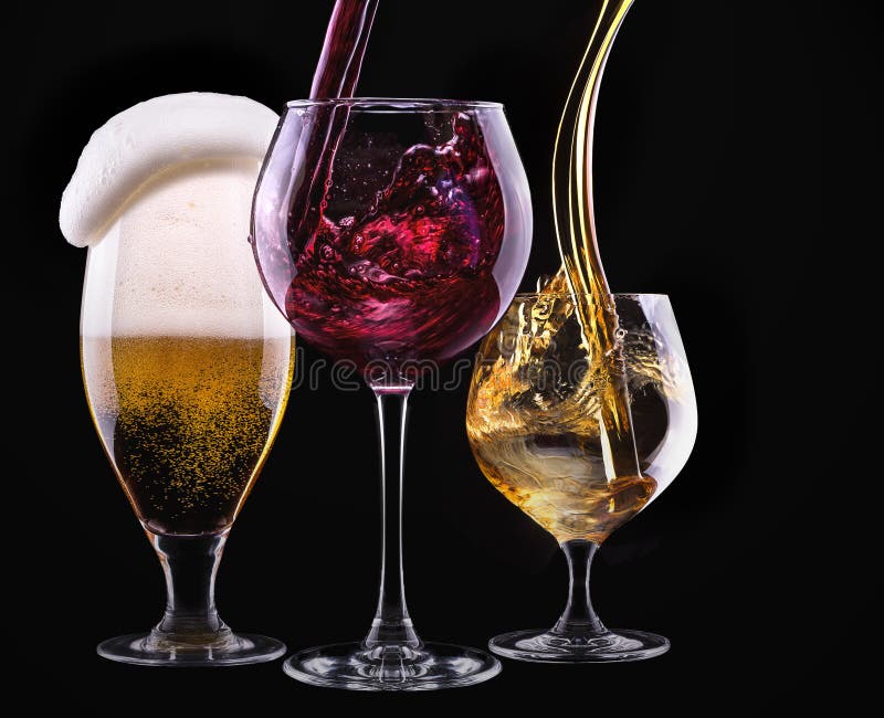 Alcohol drinks set isolated on a black