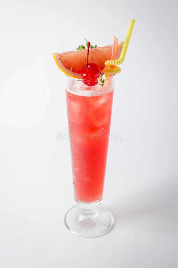 Alcohol Fresh Grapefruit Cocktail with Cherry and Mint on White Stock