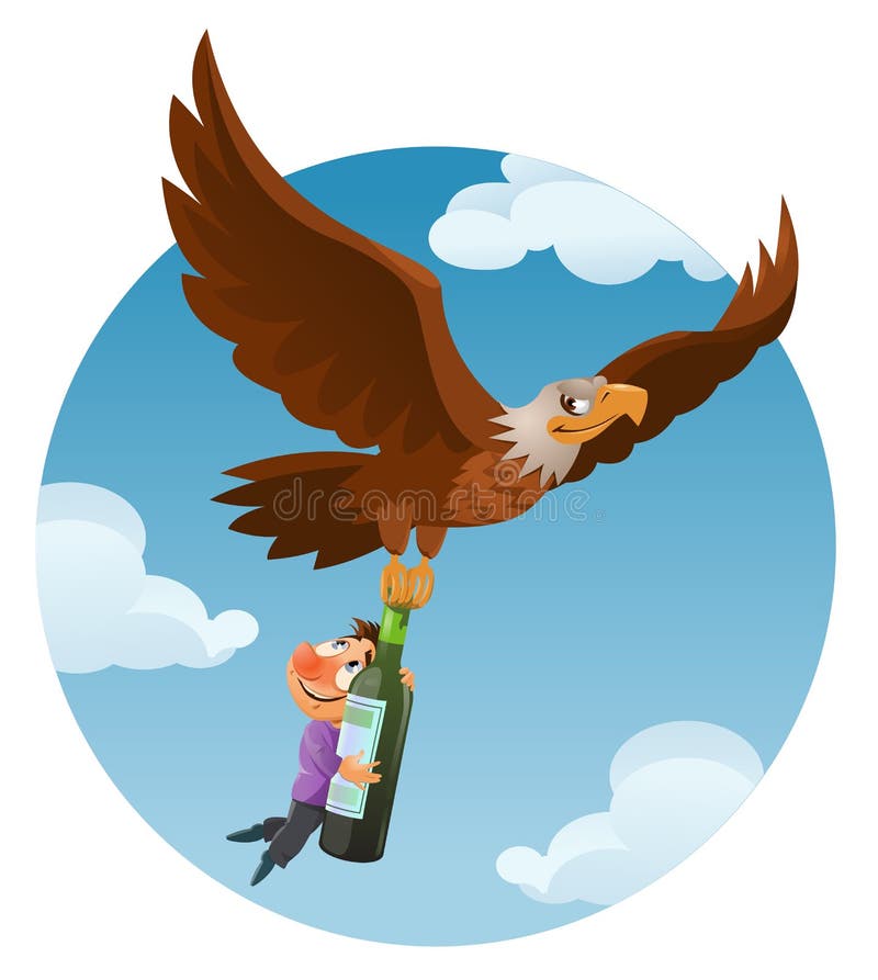 Alcohol is harmful to health. Huge flying American eagle holds t royalty free illustration Alcohol is harmful to health. Huge flying American eagle holds t royalty free illustration