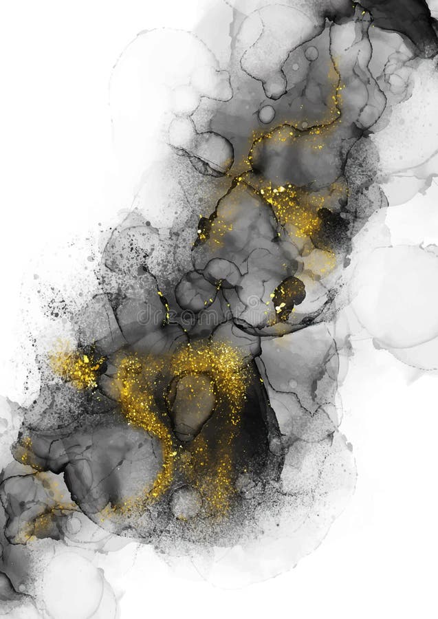Alcohol Ink Hand Painted Design with Gold Glitter Elements Stock Vector Illustration of