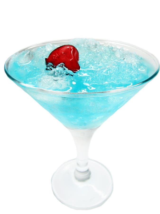 Alcohol liqueur blue curacao cocktail with cherry