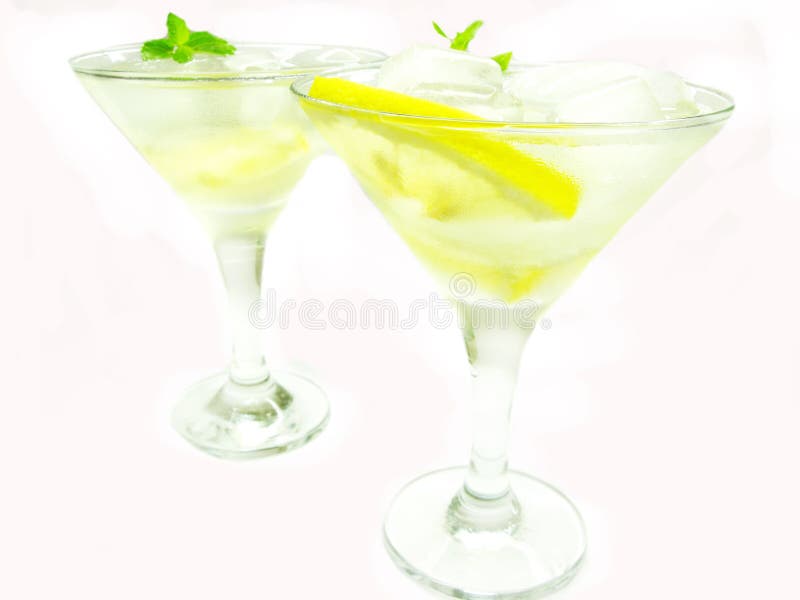 Alcohol liqueur cocktail with lemon and ice