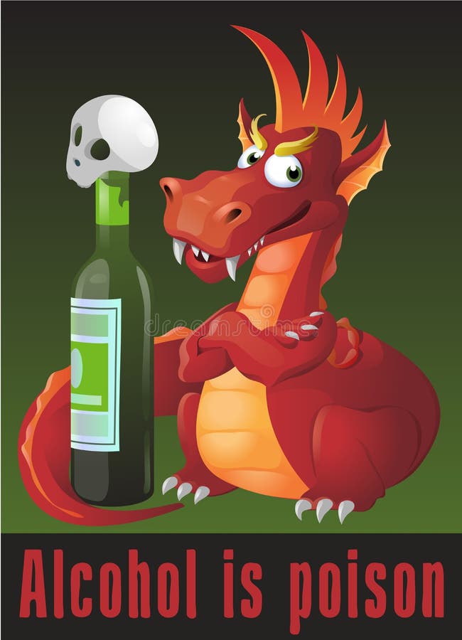 Alcohol is poison. Horror-filled picture with dragon and skull. stock illustration Alcohol is poison. Horror-filled picture with dragon and skull. stock illustration