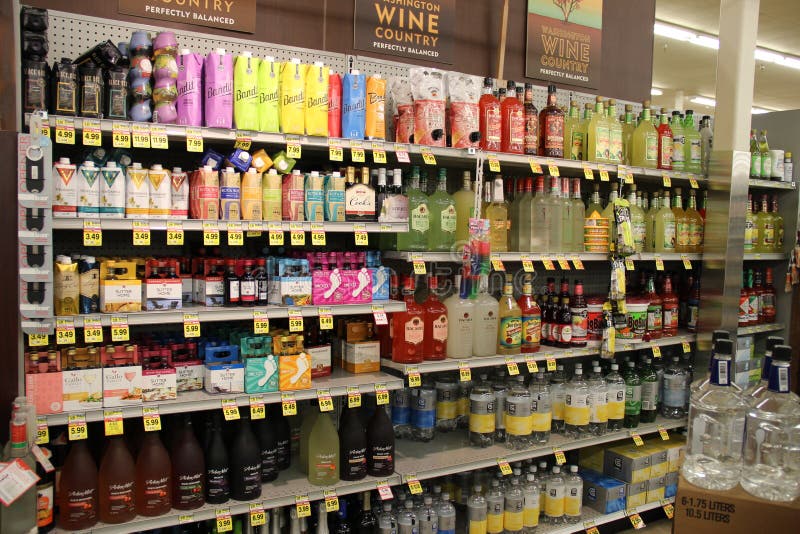Alcohol in supermarket stock photography