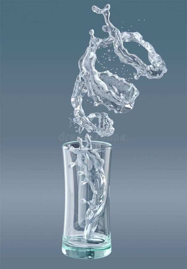 Alcohol, water, juice liquid splashes out of glass, decorative. 3D illustration stock illustration Alcohol, water, juice liquid splashes out of glass, decorative. 3D illustration stock illustration