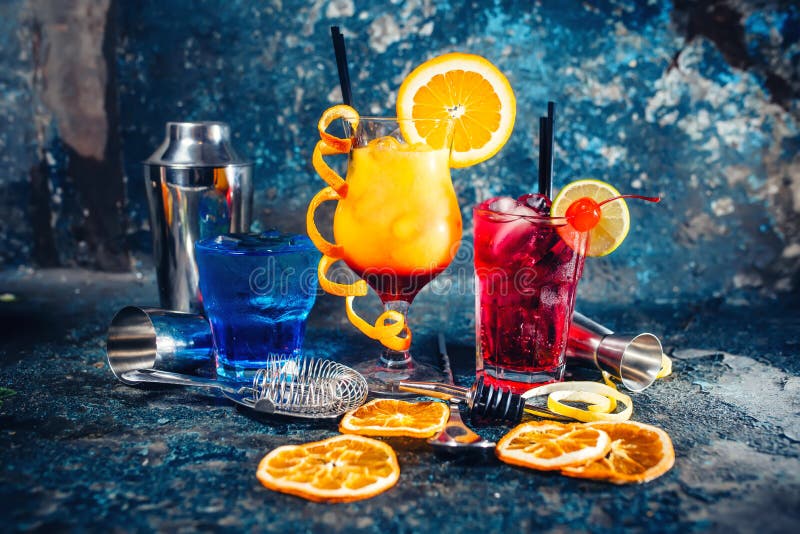 Alcoholic booze served cold at bar, drinks and refreshments with garnish royalty free stock photo Alcoholic booze served cold at bar, drinks and refreshments with garnish royalty free stock photo