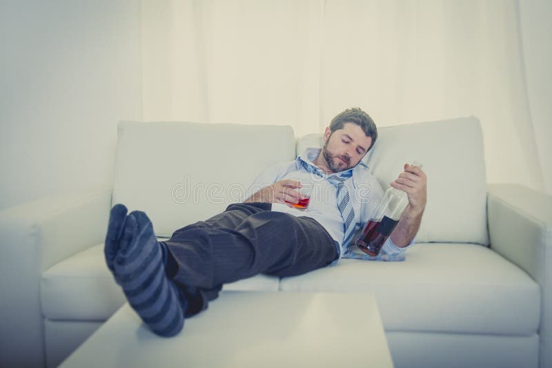 Alcoholic Business Man Blue Loose Tie Sleeping Drunk Whiskey Bottle ...