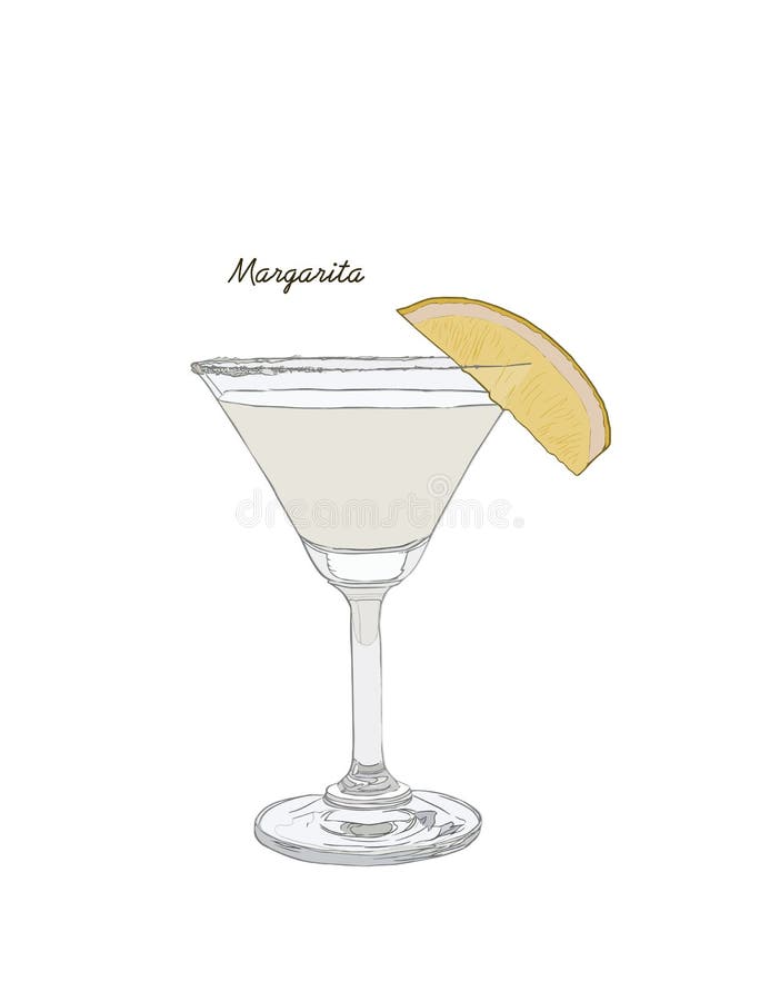 Alcoholic cocktail hand drawn sketch vector illustration. Vintage cocktail icon, margarita with lemon , beverage pencil drawing f royalty free illustration Alcoholic cocktail hand drawn sketch vector illustration. Vintage cocktail icon, margarita with lemon , beverage pencil drawing f royalty free illustration