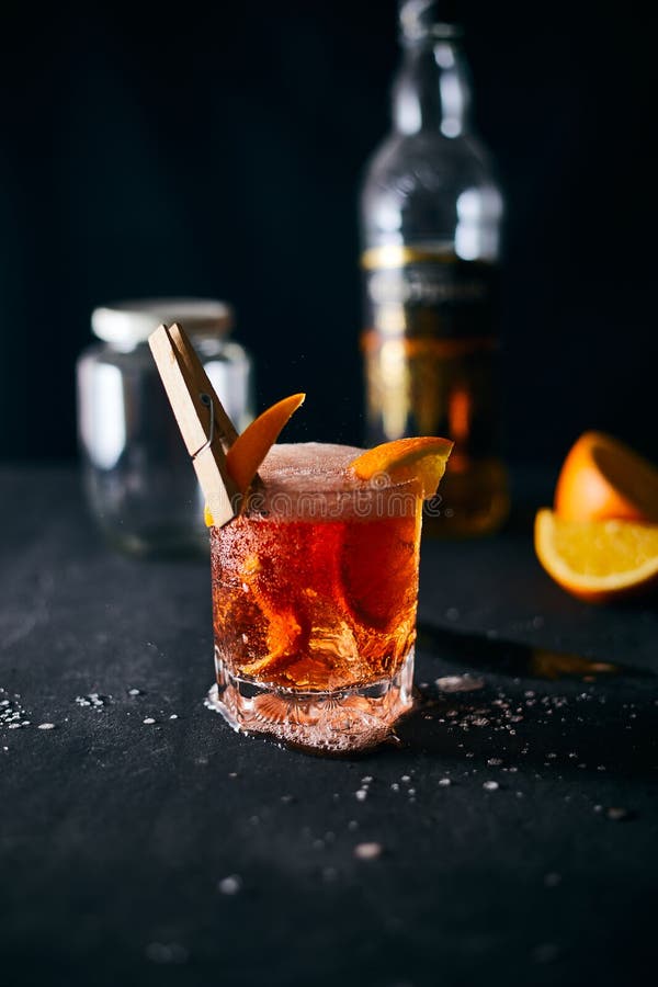 Alcoholic Cocktail with Orange Peel. Stock Image Image of closeup