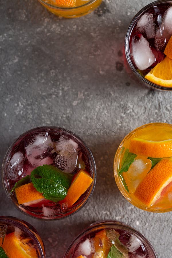 Alcoholic Cocktails with Ice and Fruit at the Bar. Top View Stock Image Image of alcohol, cool