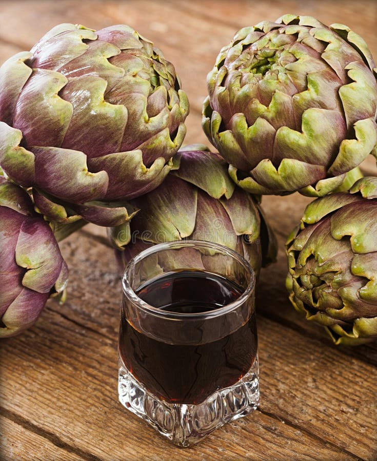 Alcoholic Drink with Artichoke Extract. Stock Image Image of wood