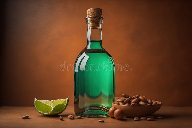 Alcoholic Drink with Lime and Nuts on a Brown Background. Generative Ai Stock Image Image of