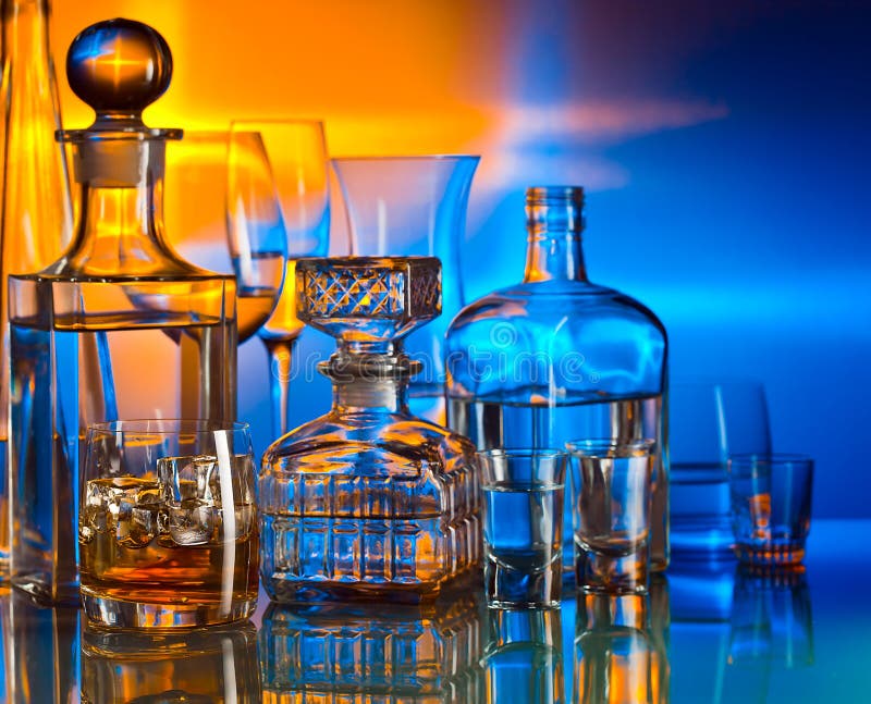 Alcoholic drinks in bar stock photo. Image of beverage 45456990