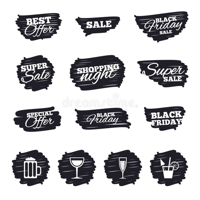 Alcoholic drinks signs. Champagne, beer icons. vector illustration Alcoholic drinks signs. Champagne, beer icons. vector illustration