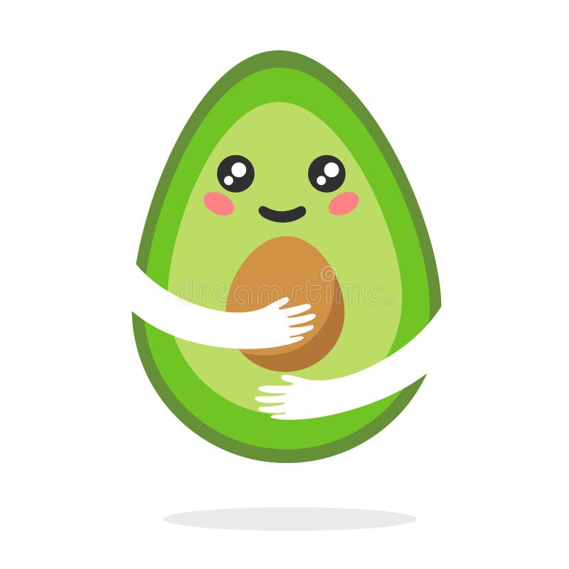 Alegre Dibujo Animado De Kawaii. Alegre Aguacate Verde Con Hueso Marrón Se  Abraza Las Manos. Ilustración del Vector - Ilustración de germen, cara:  185023261