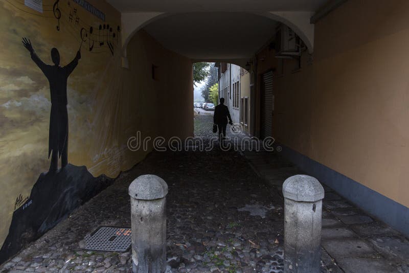 Aleja w Padova Wąska ulica między pałac w Padova Veneto, Włochy, - Padua piękny miasto Aleja z łukiem Ścienna sztuka obraz royalty free Aleja w Padova Wąska ulica między pałac w Padova Veneto, Włochy, - Padua piękny miasto Aleja z łukiem Ścienna sztuka obraz royalty free