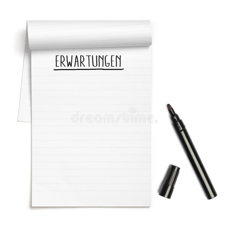 Alemán de Erwartungen para las expectativas en el cuaderno con el PE negro fotografía de archivo libre de regalías Alemán de Erwartungen para las expectativas en el cuaderno con el PE negro fotografía de archivo libre de regalías