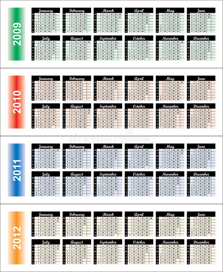 Сalendar of 2009-2012 years. royalty free illustration