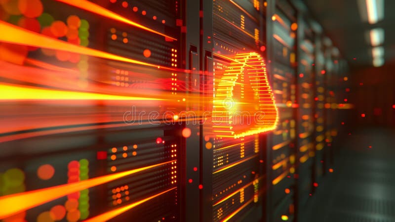 Alert System Failure, Warning Symbol, Server Down. Internet Security Problem Concept. , Data Center. stock illustration