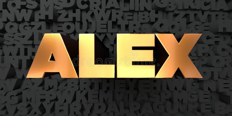 Alex - Gold Text on Black Background - 3D Rendered Royalty Free Stock