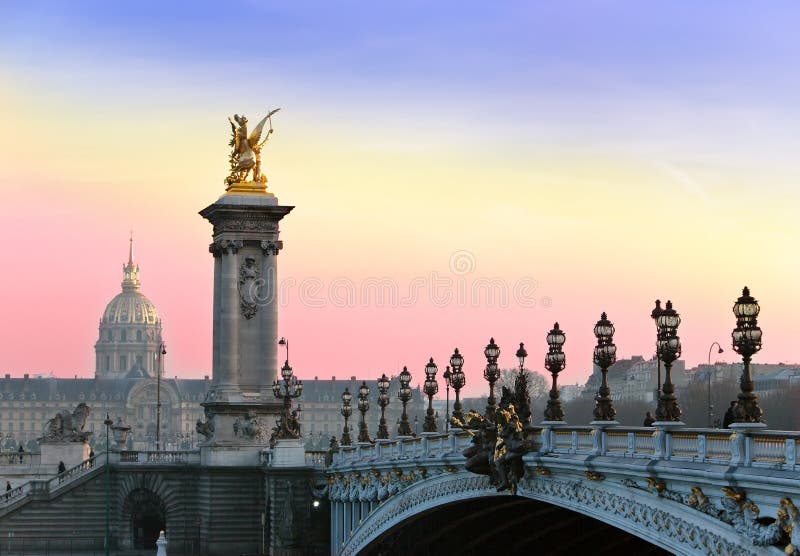 The Alexander III Bridge Across Seine River in Paris, France Stock ...