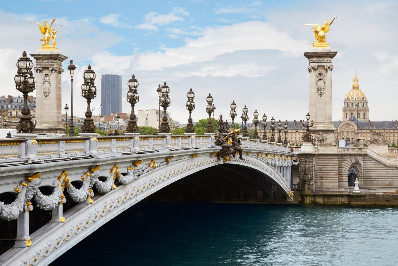 Alexandre III Bridge Golden Statue with Winged Horse and Column, Blue ...