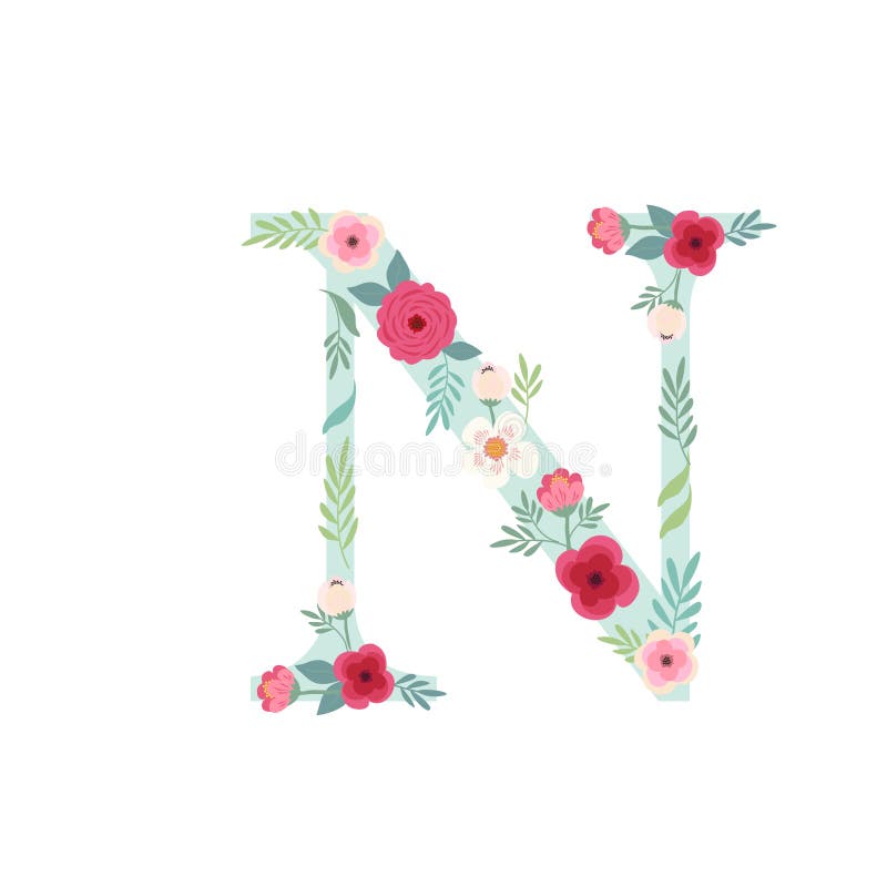 Alfabet letter n met bloemen
