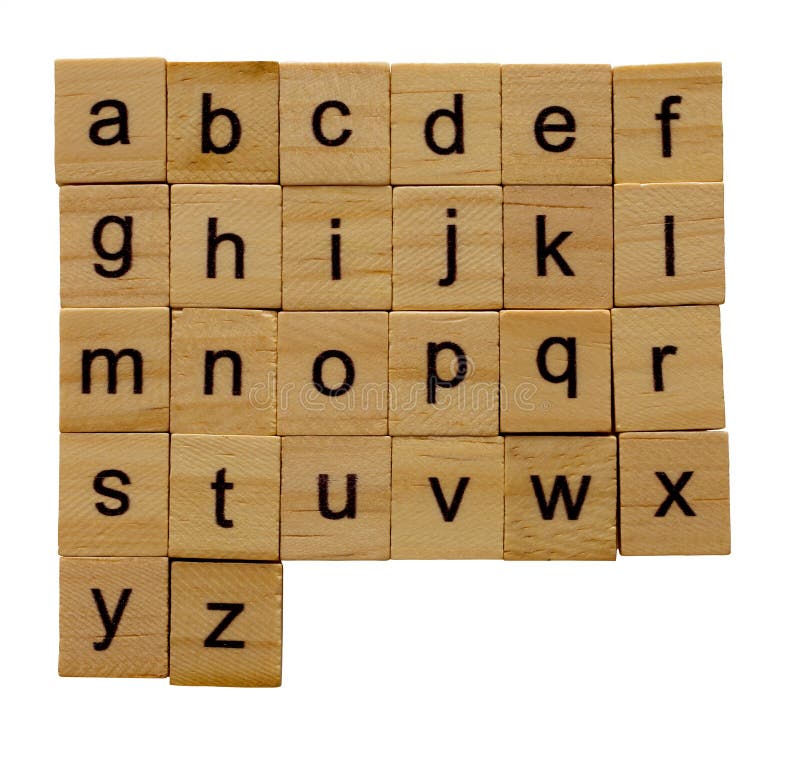 Alfabet letters a-z op houten schrabbelstukken, geïsoleerd op een witte achtergrond met knippad royalty-vrije stock foto Alfabet letters a-z op houten schrabbelstukken, geïsoleerd op een witte achtergrond met knippad royalty-vrije stock foto