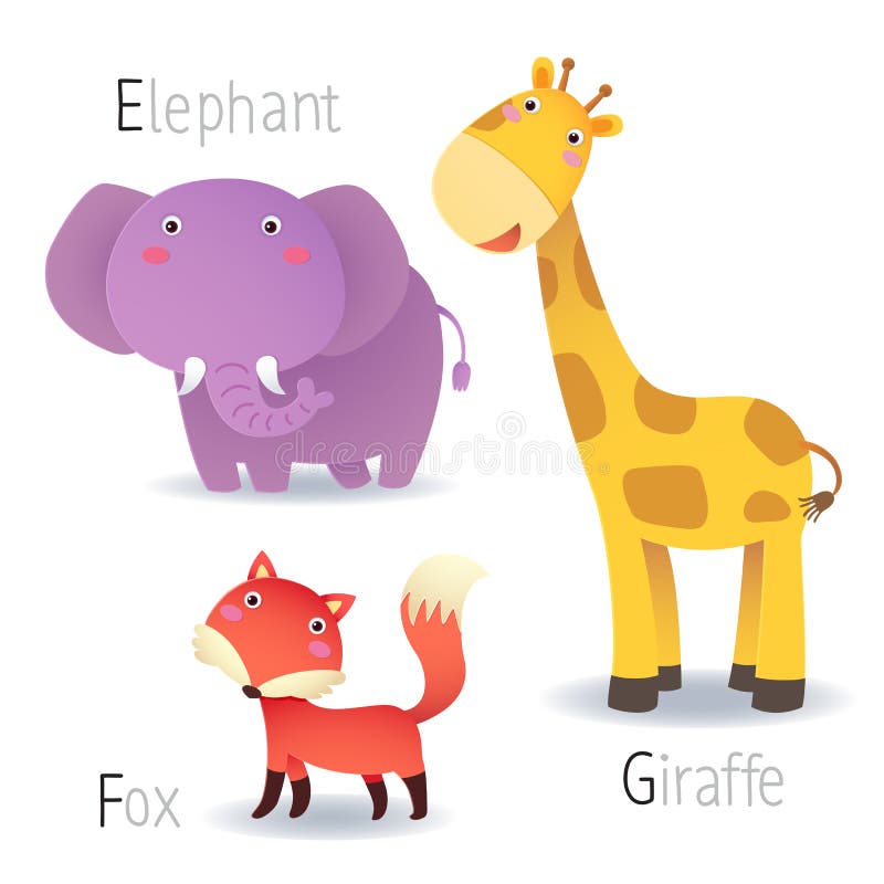 Alfabet med djur från E till G