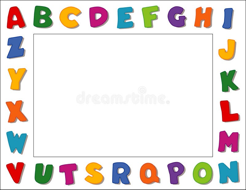 Multi-color alphabet picture frame, isolated on white background. Copy space for nursery, daycare, kindergarten, school announcements, posters, fliers, scrapbooks, baby albums. Multi-color alphabet picture frame, isolated on white background. Copy space for nursery, daycare, kindergarten, school announcements, posters, fliers, scrapbooks, baby albums