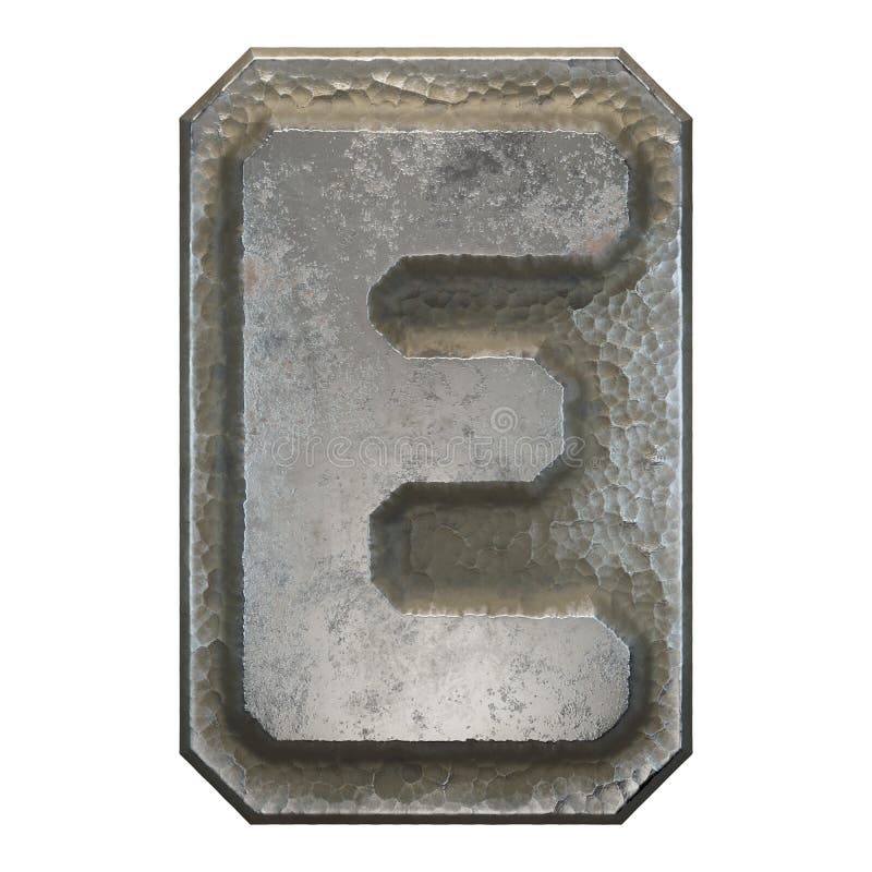 Alfabet voor industrieel metaal , letter e op witte achtergrond 3d