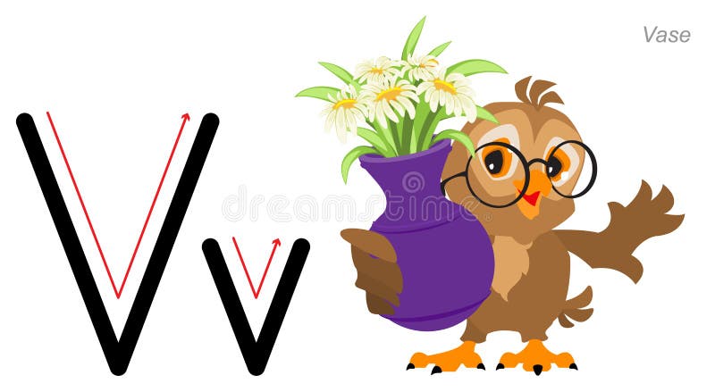 Alfabet ze zdjęciami Angielski abc Letter Education Słodka sowa wazona ilustracji