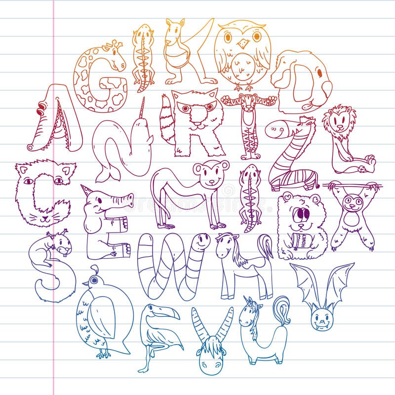 Alfabeto animale Alfabeto dello zoo Lettere da A alla Z Animali svegli del fumetto Elefante, cane, fenicottero, giraffa, cavallo royalty illustrazione gratis Alfabeto animale Alfabeto dello zoo Lettere da A alla Z Animali svegli del fumetto Elefante, cane, fenicottero, giraffa, cavallo royalty illustrazione gratis