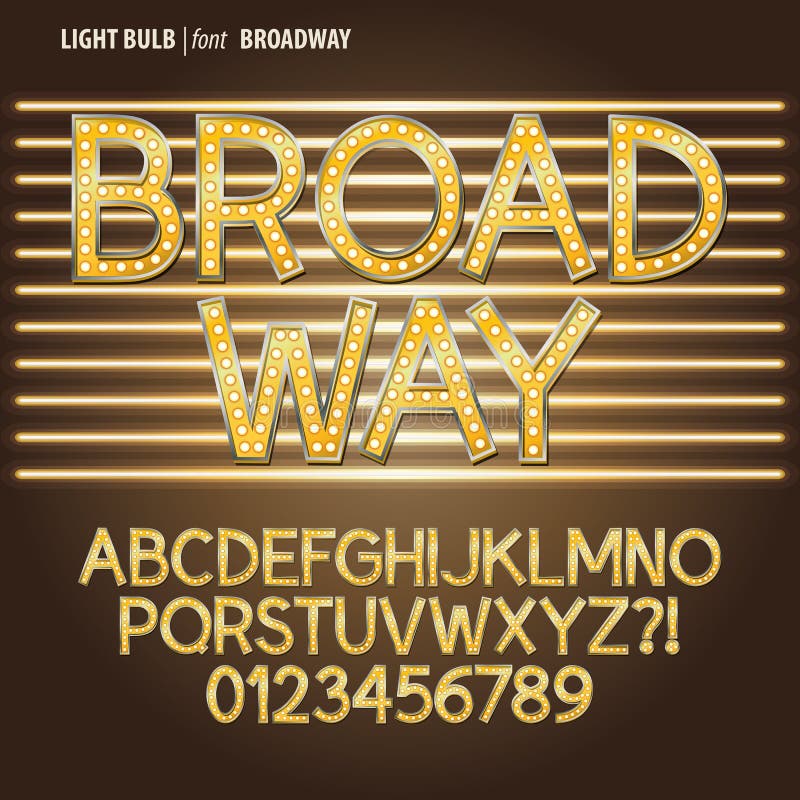 Alfabeto da ampola de Broadway e dígito dourados Vect ilustração do vetor Alfabeto da ampola de Broadway e dígito dourados Vect ilustração do vetor