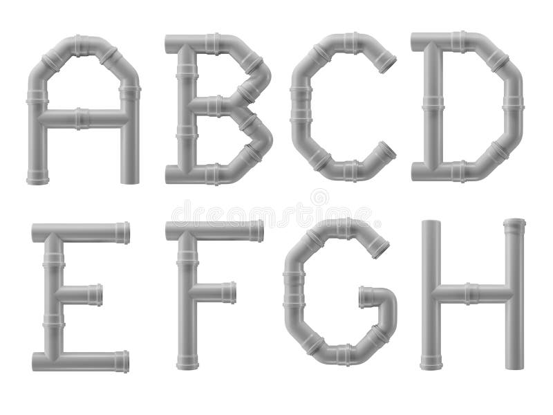 PVC alphabet made of PVC piping elements - letters A to H. PVC alphabet made of PVC piping elements - letters A to H