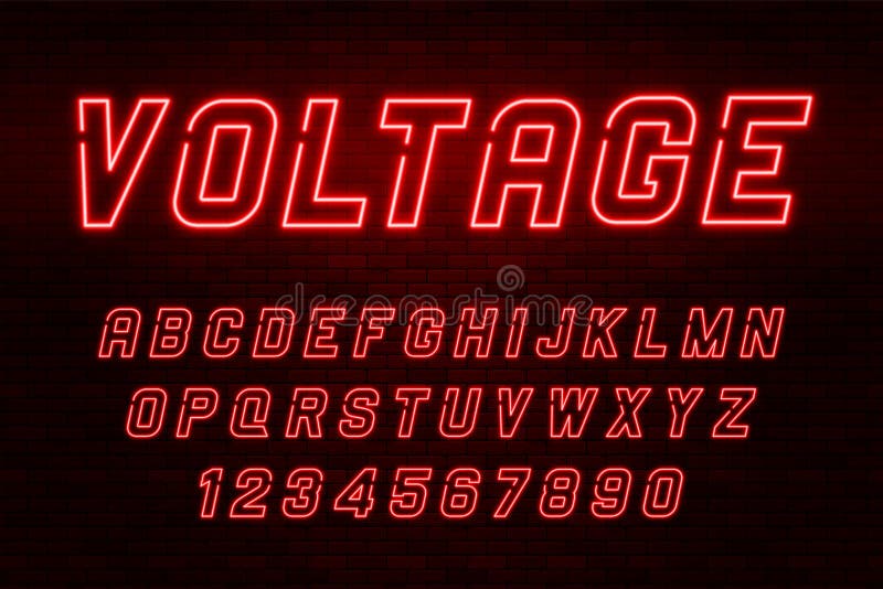 Alfabeto de la luz de neón del voltaje, fuente que brilla intensamente adicional realista libre illustration Alfabeto de la luz de neón del voltaje, fuente que brilla intensamente adicional realista libre illustration