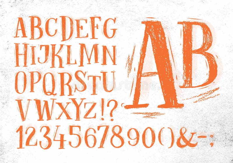 Alfabeto de la naranja de la fuente del lápiz stock de ilustración Alfabeto de la naranja de la fuente del lápiz stock de ilustración