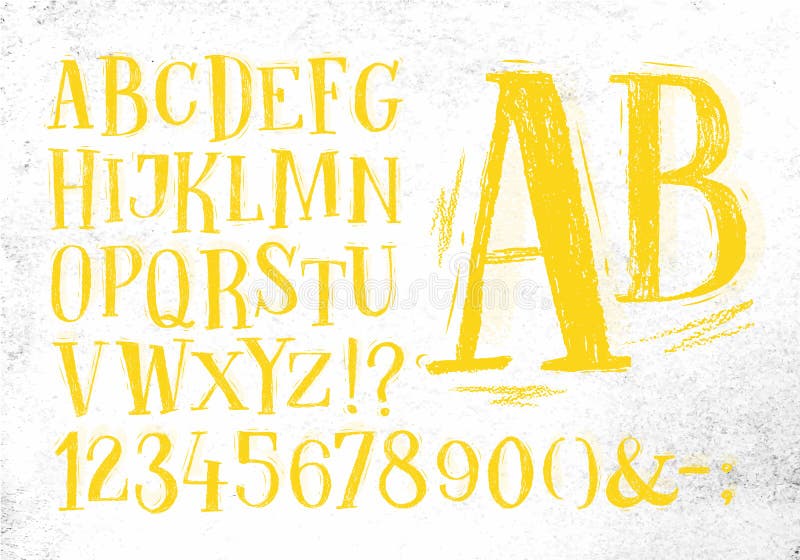 Alfabeto del amarillo de la fuente del lápiz stock de ilustración Alfabeto del amarillo de la fuente del lápiz stock de ilustración