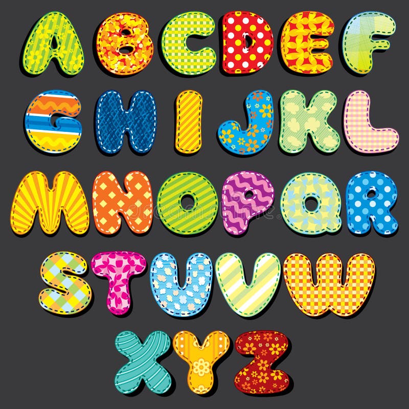 Alfabeto del tessuto Il fumetto di divertimento segna le toppe con lettere