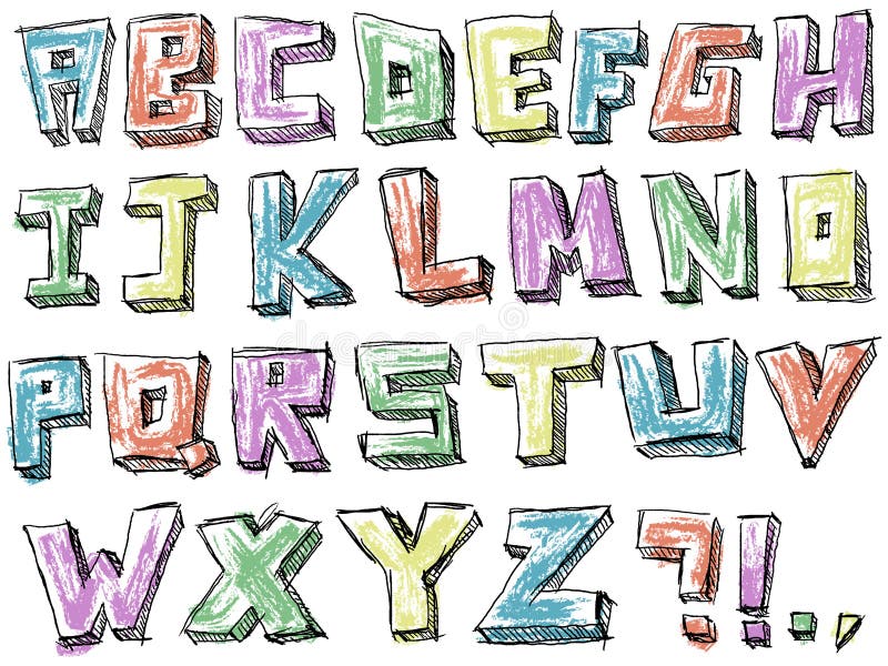 Alfabeto disegnato a mano impreciso variopinto illustrazione vettoriale Alfabeto disegnato a mano impreciso variopinto illustrazione vettoriale