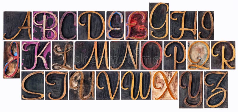 Alfabeto en tipo de madera ornamental
