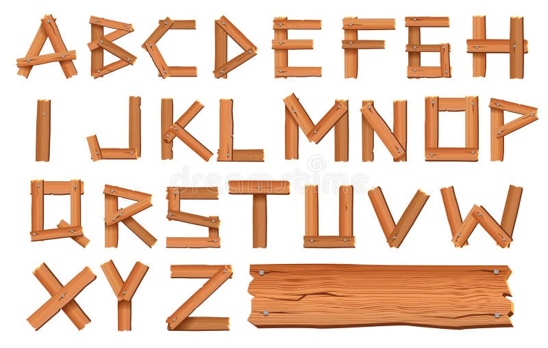 Alfabeto fatto delle lettere di legno isolate illustrazione vettoriale