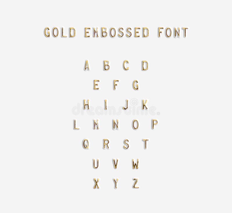 Alfabeto dourado em relevo isolado, ilustração 3D foto de stock royalty free