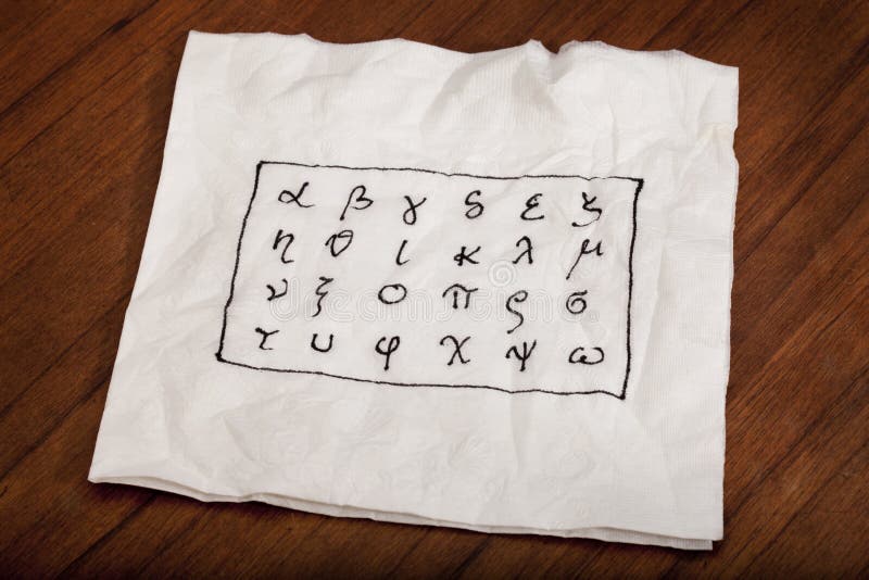 Alfabeto grego em um guardanapo