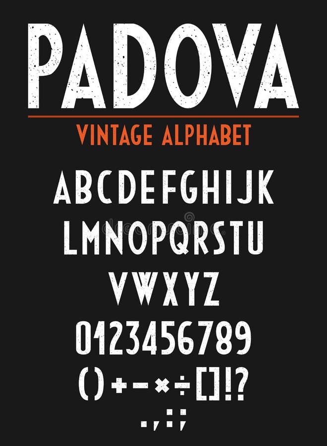 Alfabeto retro del vintage con las letras, los números y las muestras orthográficas stock de ilustración Alfabeto retro del vintage con las letras, los números y las muestras orthográficas stock de ilustración